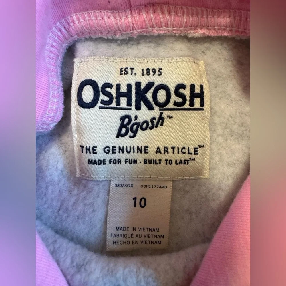 OshKosh B'gosh Girls Unicorn Hoodie Sweatshirt Gray Pink Size 10 Sparkle Cute